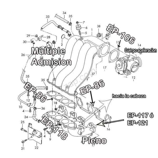 esquema diagrama empaques multiple admision golf jetta a4 2.0